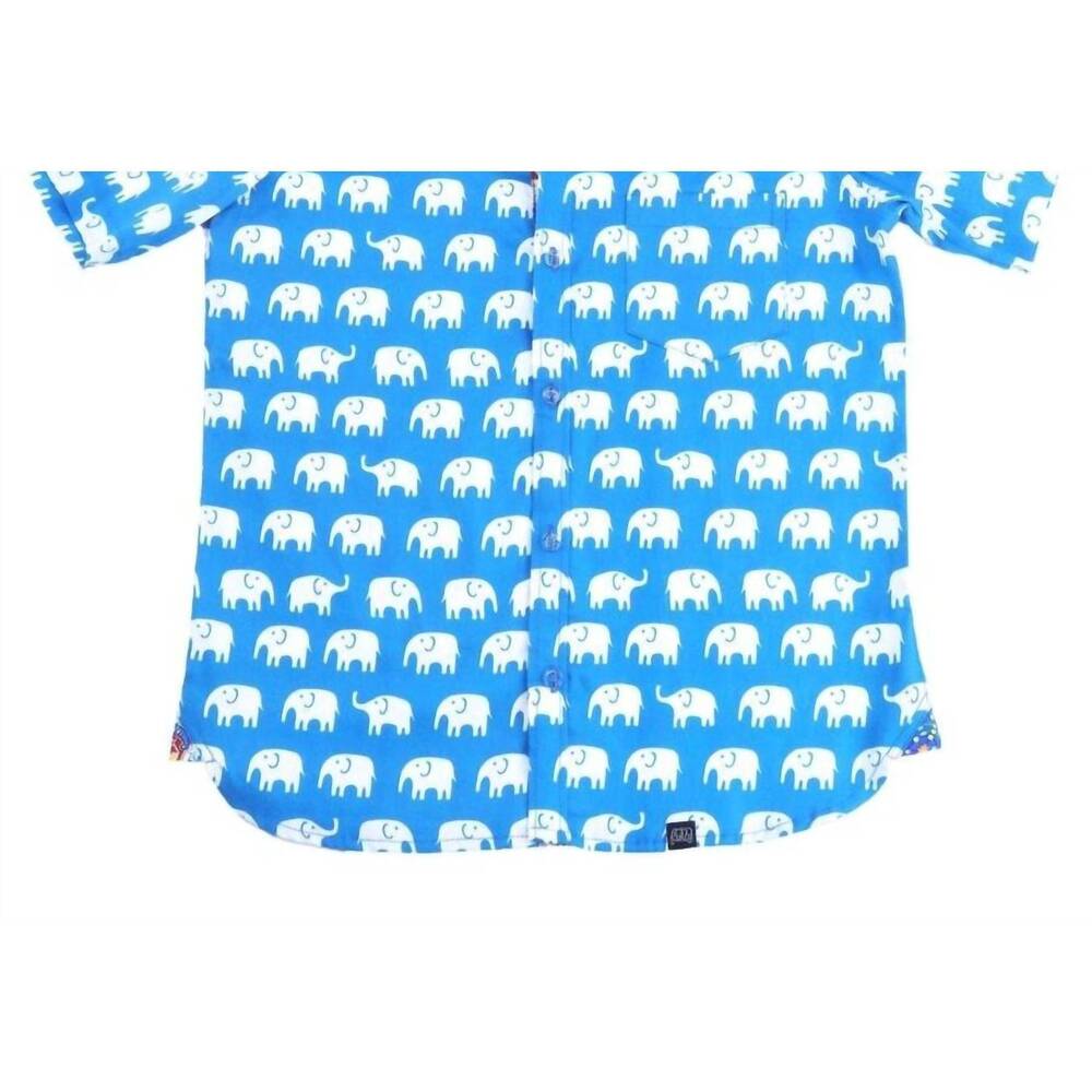 NEW TUKTUK DESIGNS boys erawan elephants button down shirt in blue